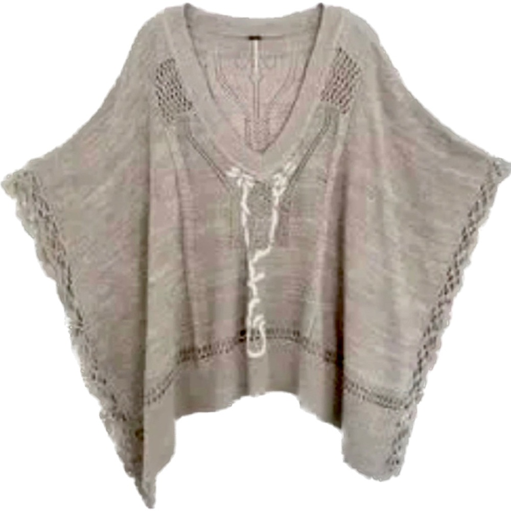 Vintage Free People Silk & Cotton Blend Oatmeal Poncho Cape Onesize